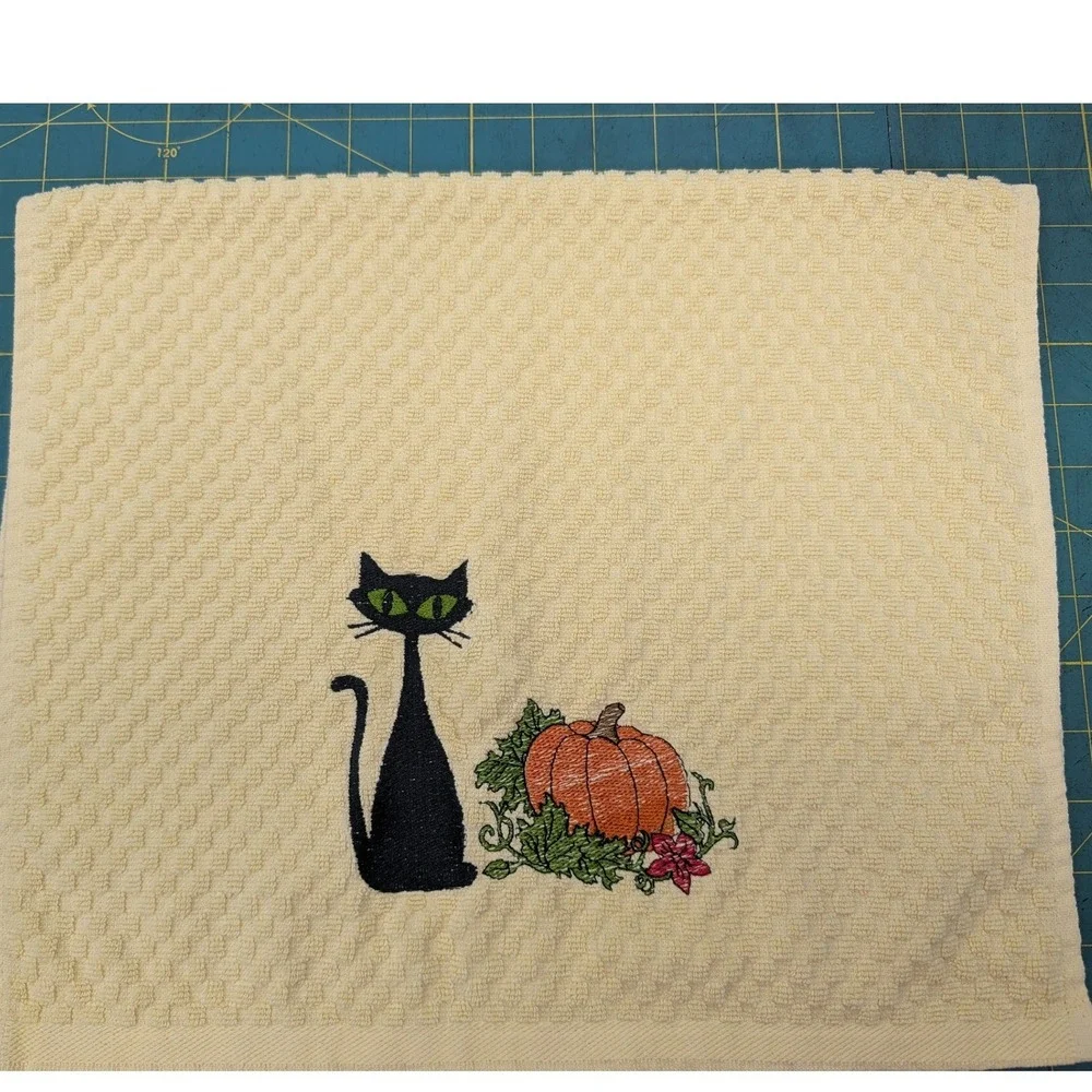Mid Mod Cat Pumpkin Retro Fall Halloween Mid Century Modern Kitchen Hand Towel